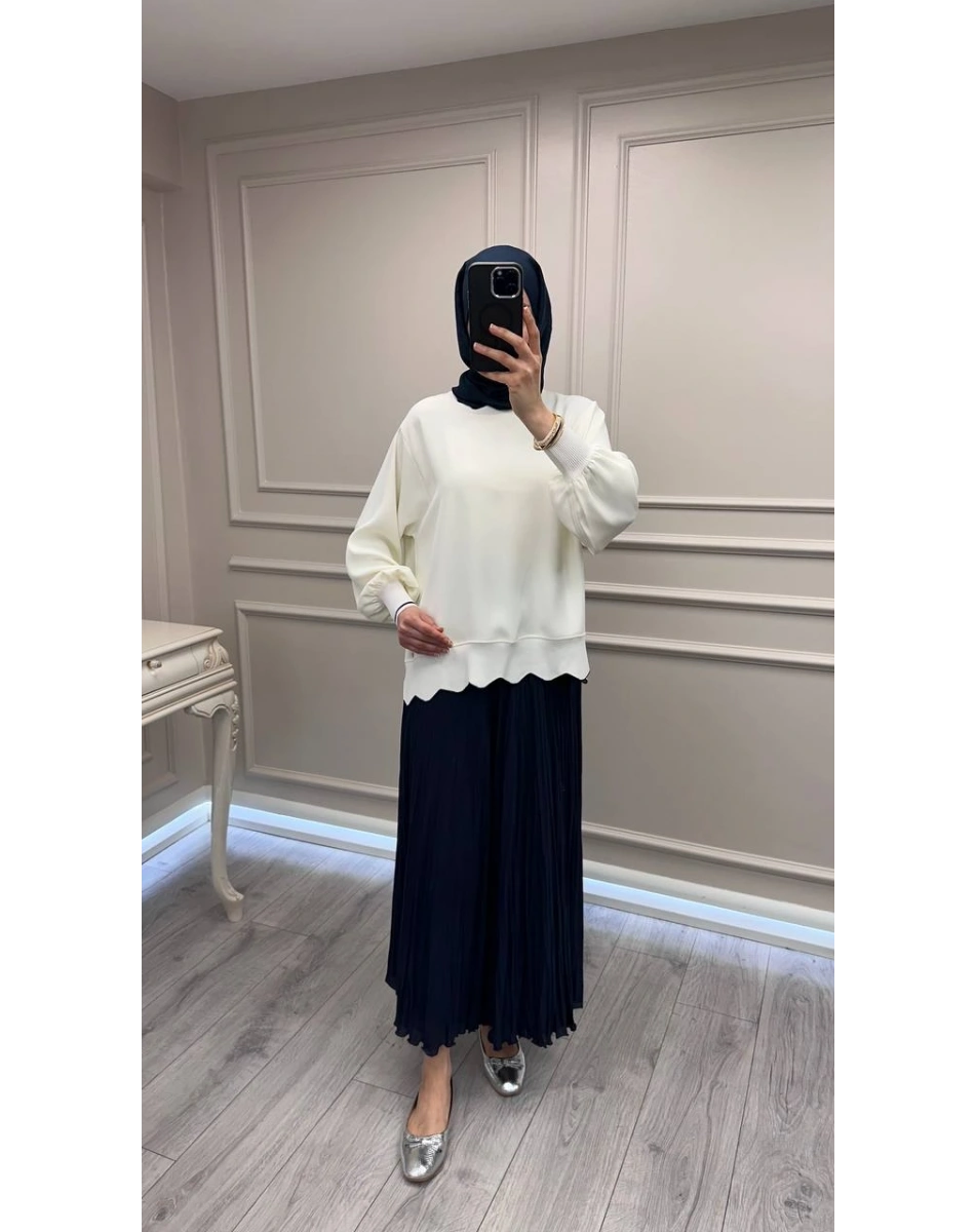 Ghisa 3630T4304 Ekru Ribana Detaylı Tunik