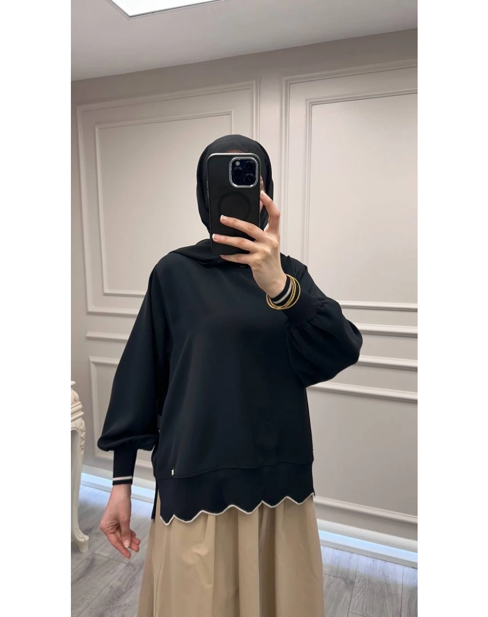 Ghisa 3630T4304 Siyah Ribana Detaylı Tunik