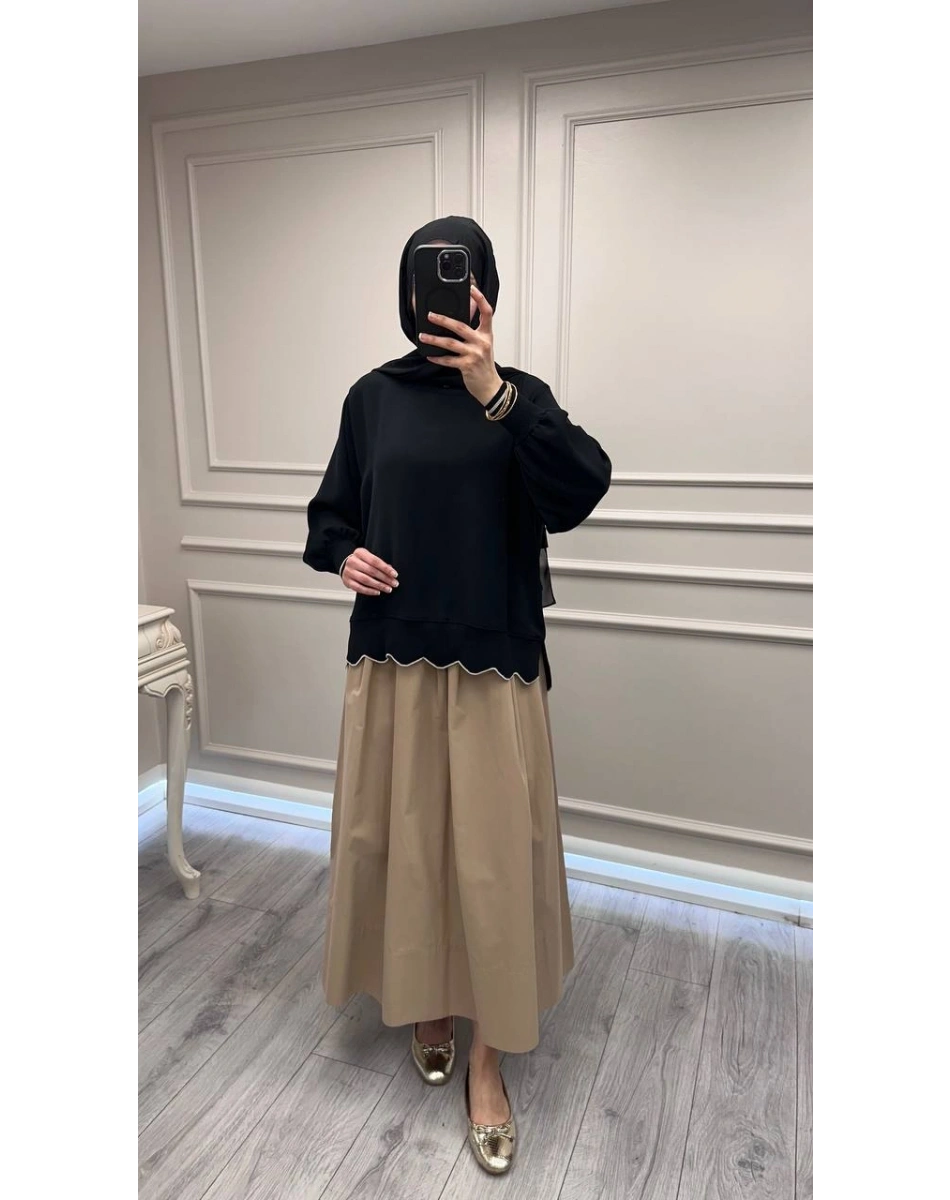 Ghisa 3630T4304 Siyah Ribana Detaylı Tunik