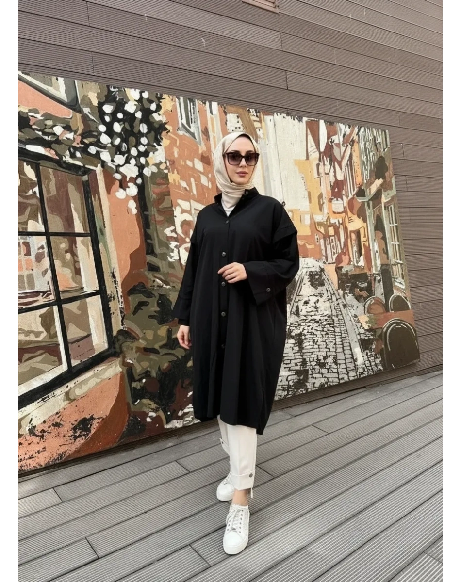 Trenç 3644 Siyah Baskı ve Taş İşleme Detaylı Kap