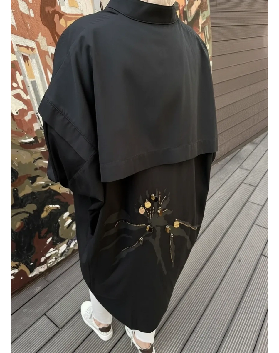 Trenç 3644 Siyah Baskı ve Taş İşleme Detaylı Kap