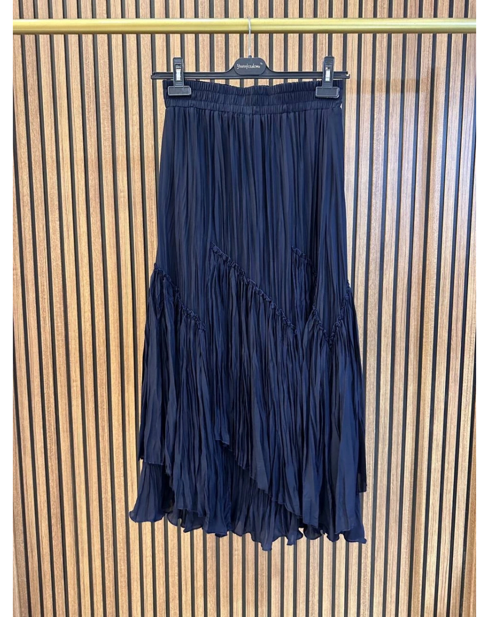 Yusuf Özdemir 26Y1634 Lacivert Kat Kat Şifon Etek