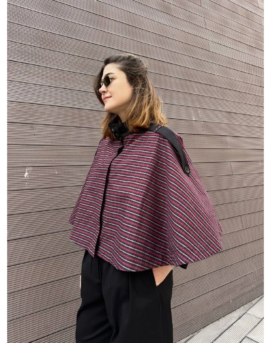 Trenç 3718 Siyah Ekose Desen Bolero