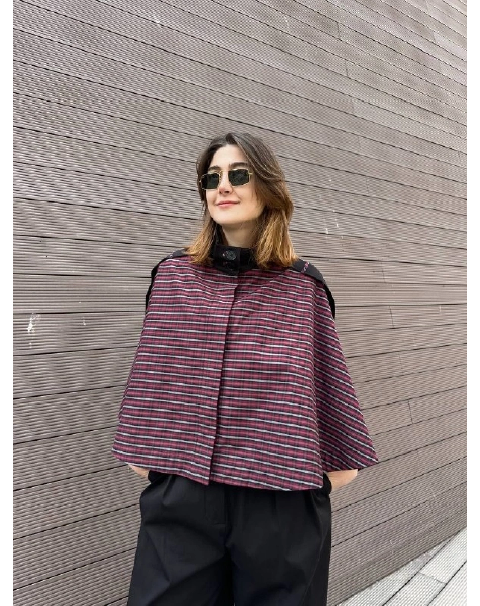 Trenç 3718 Siyah Ekose Desen Bolero