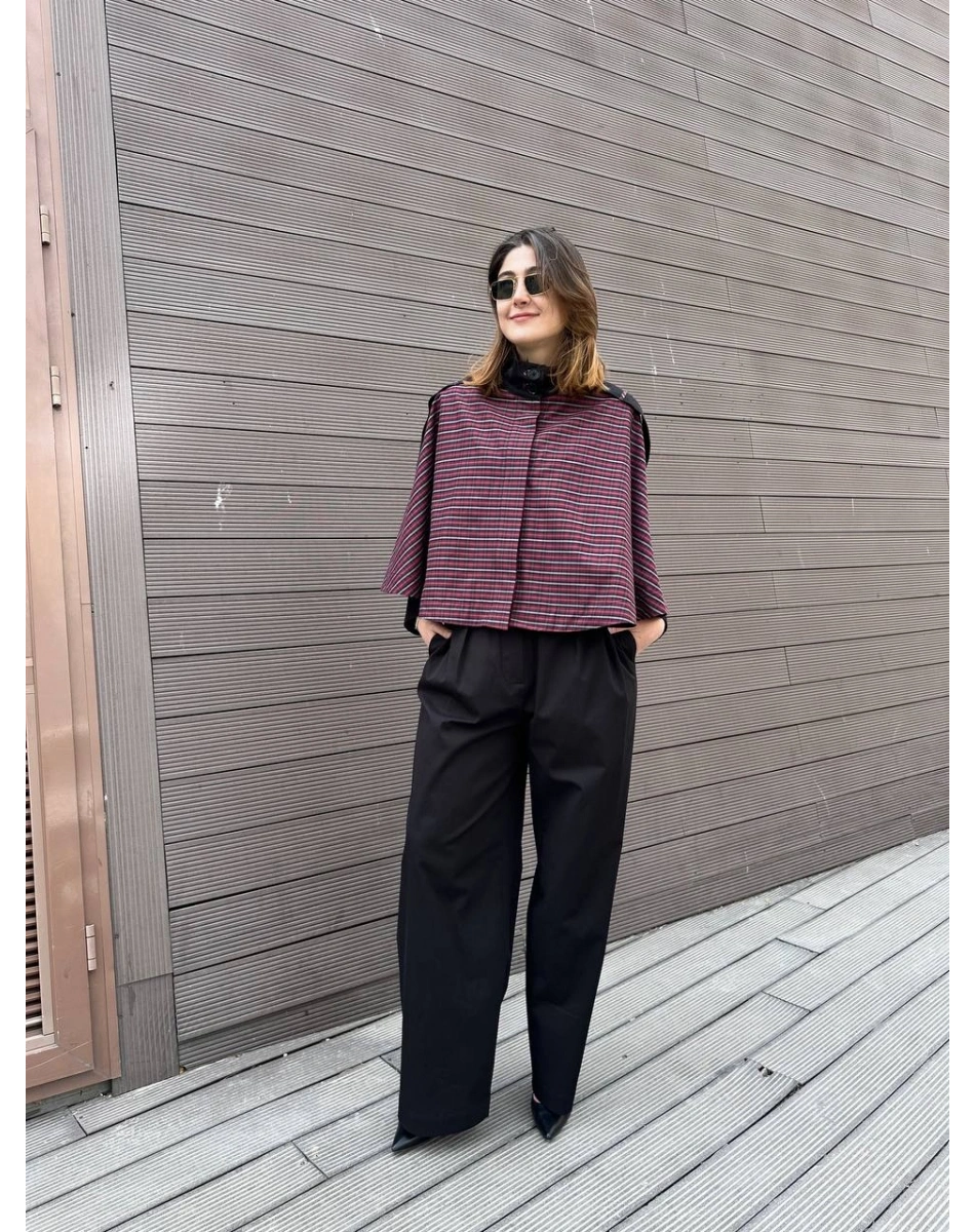 Trenç 3718 Siyah Ekose Desen Bolero