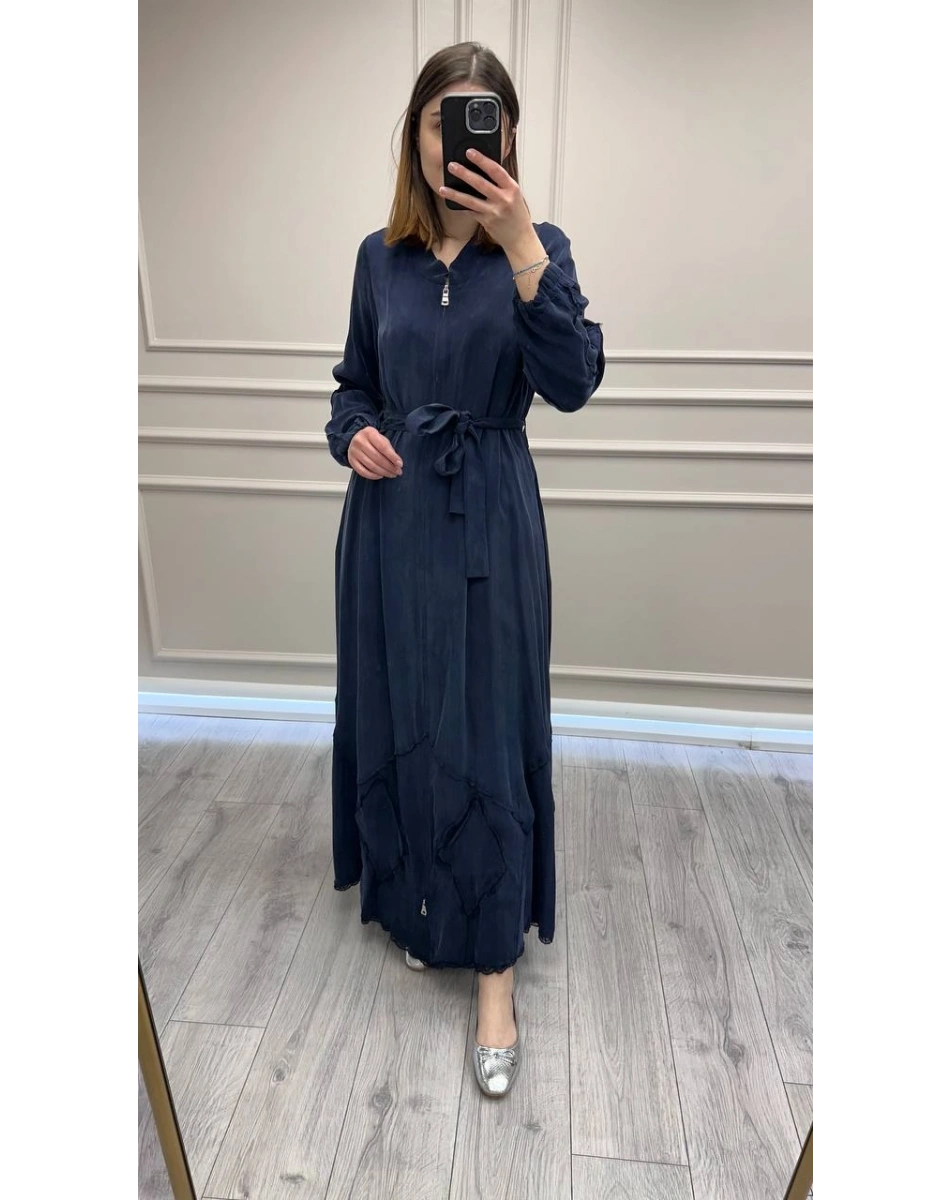 Misswhence 39500 Lacivert Etek Ucu Güpür Detaylı Ferace