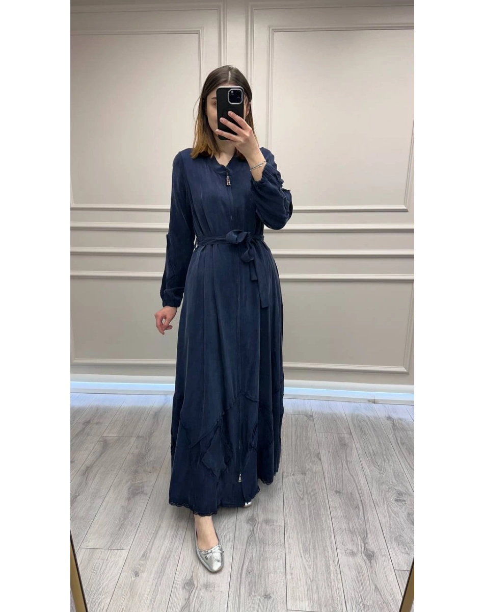 Misswhence 39500 Lacivert Etek Ucu Güpür Detaylı Ferace