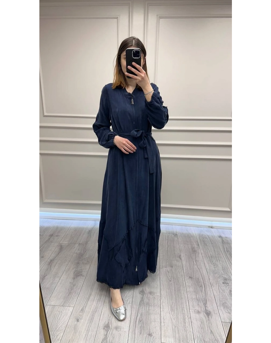 Misswhence 39500 Lacivert Etek Ucu Güpür Detaylı Ferace