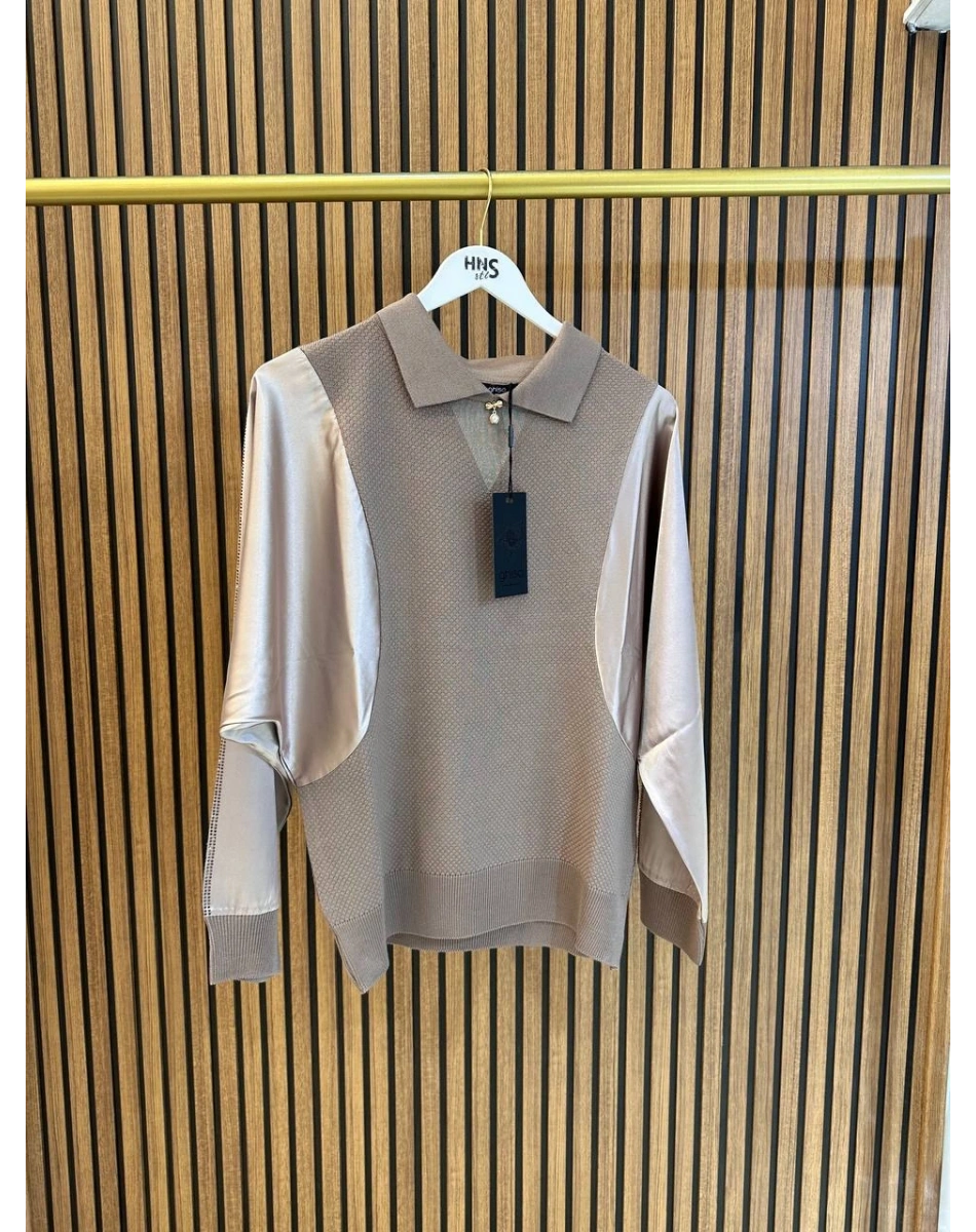 Ghisa 3651T4414 Kahve Kolları Saten Detaylı Tunik