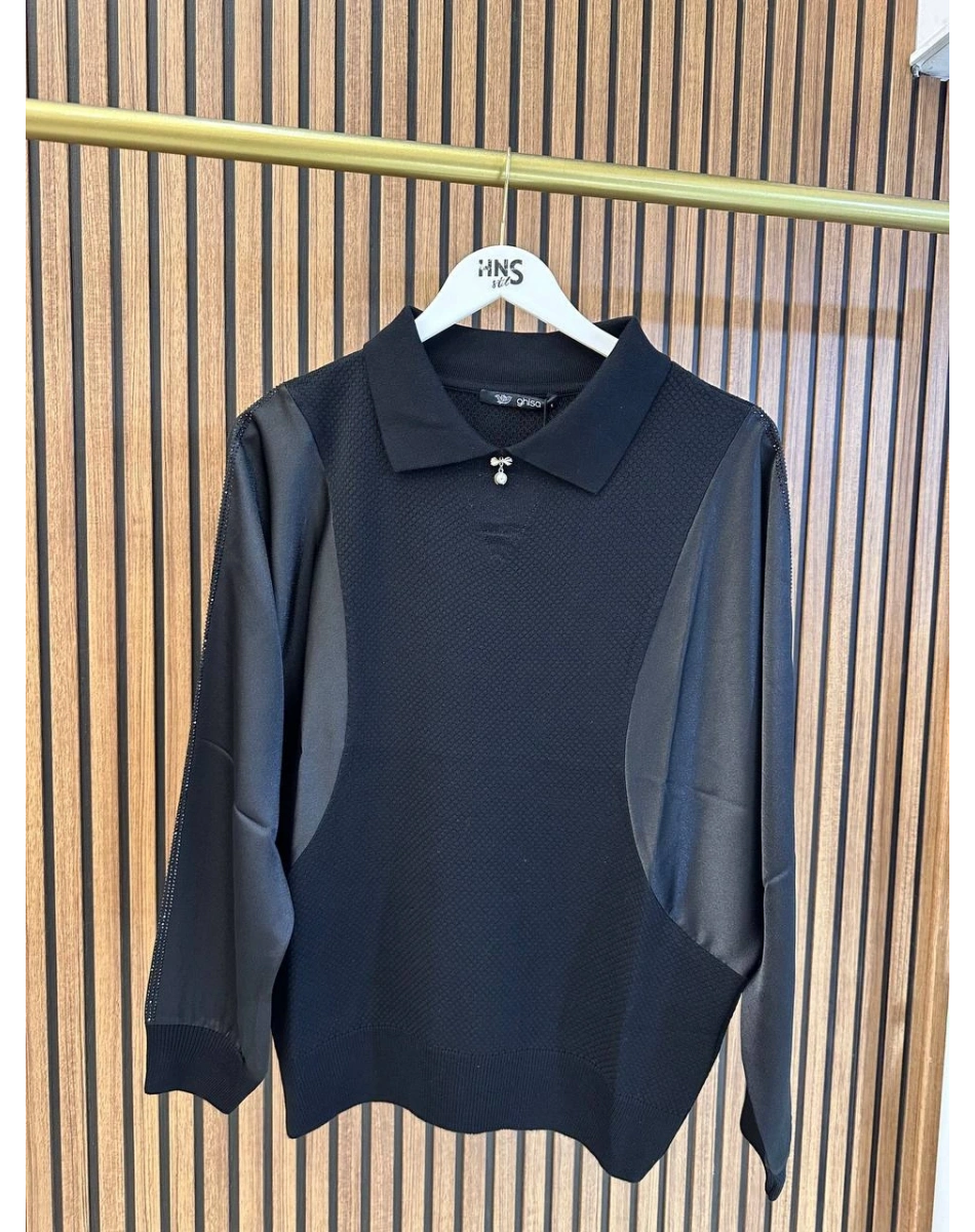 Ghisa 3651T4414 Siyah Kolları Saten Detaylı Tunik