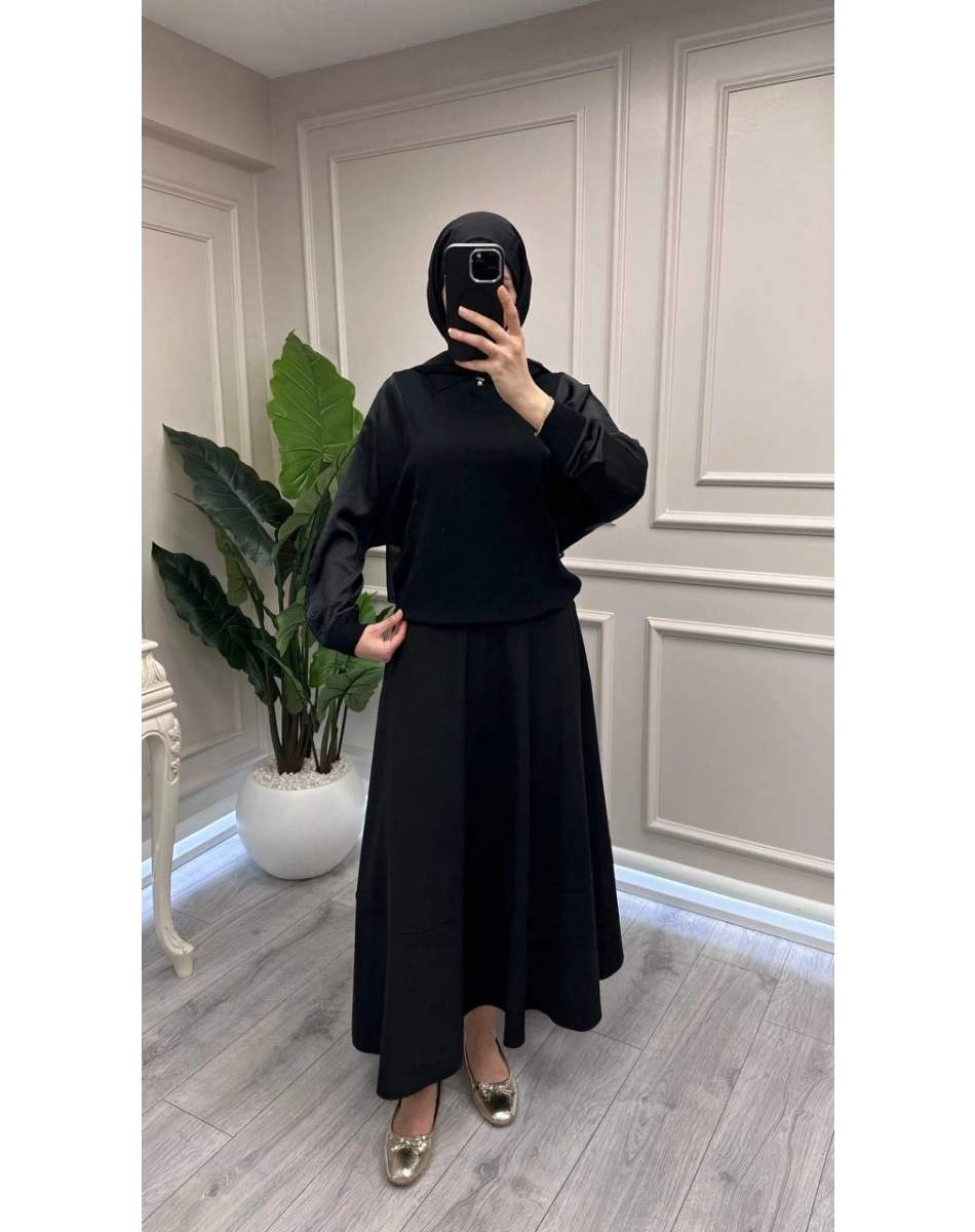 Ghisa 3651T4414 Siyah Kolları Saten Detaylı Tunik