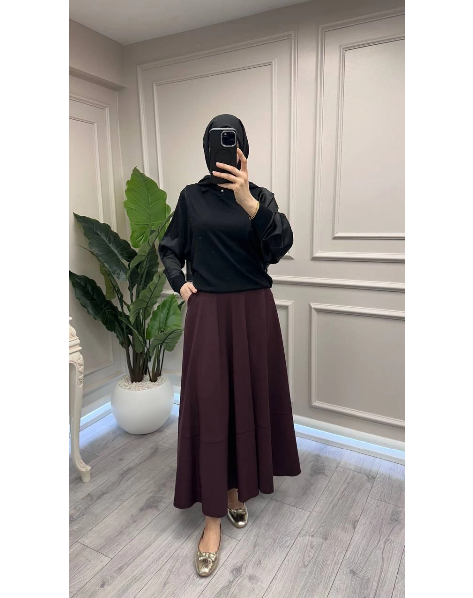Yusuf Özdemir 26Y1627 Bordo Cepli Etek Ucu Dikişli Etek
