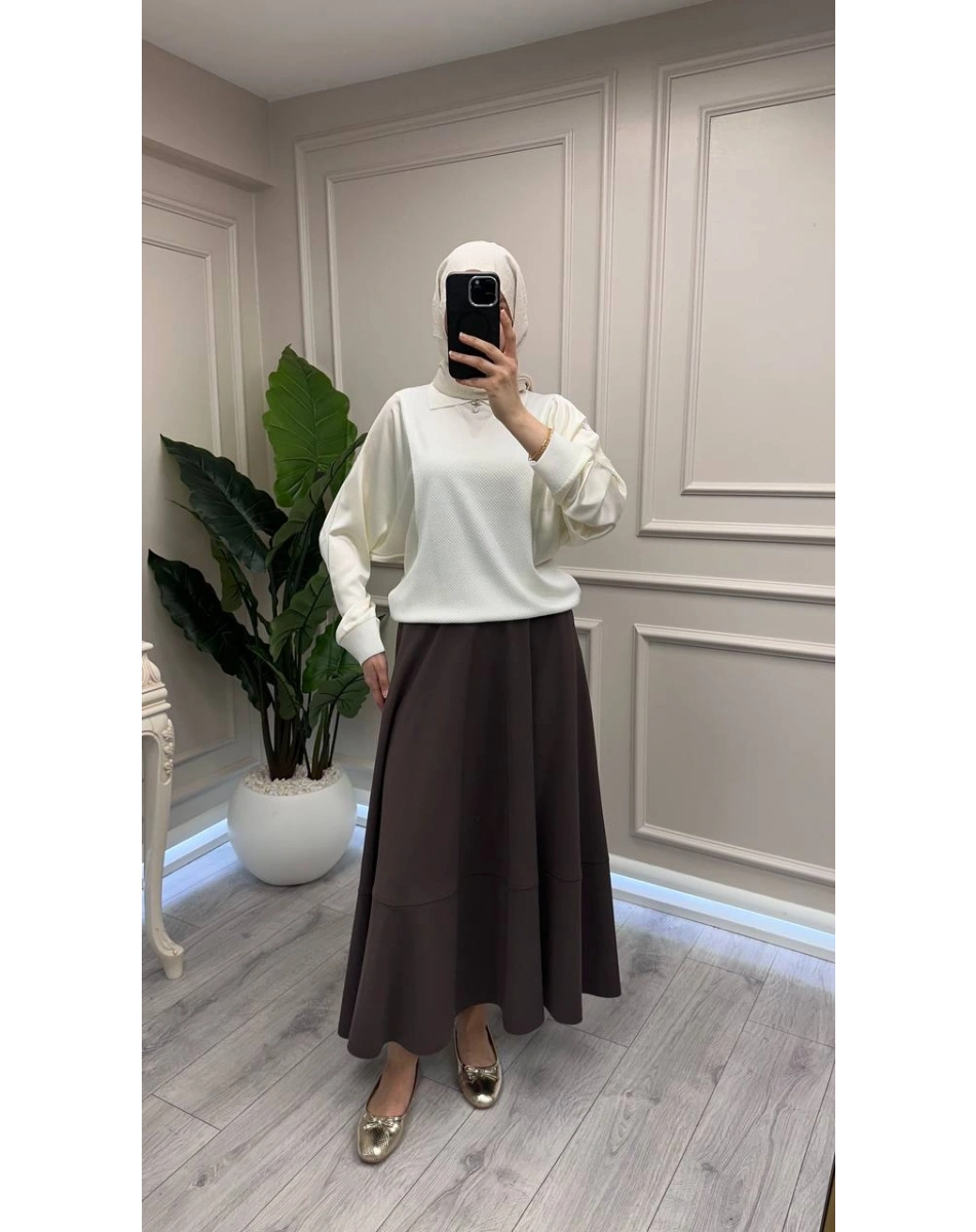 Yusuf Özdemir 26Y1627 Latte Cepli Etek Ucu Dikişli Etek