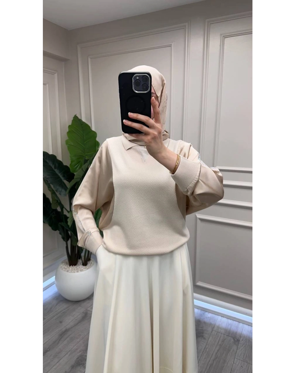 Ghisa 3651T4414 Taş Kolları Saten Detaylı Tunik