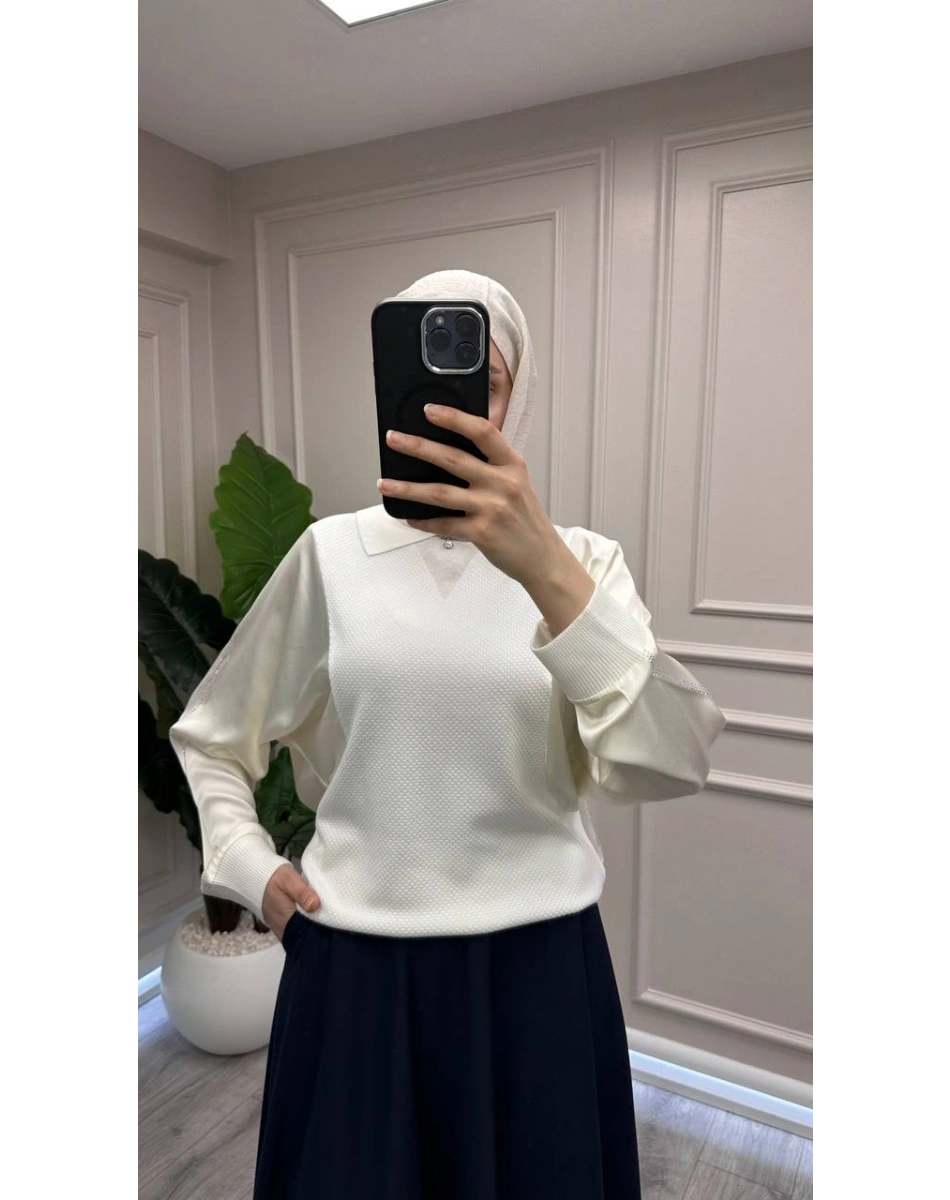 Ghisa 3651T4414 Kemik Kolları Saten Detaylı Tunik