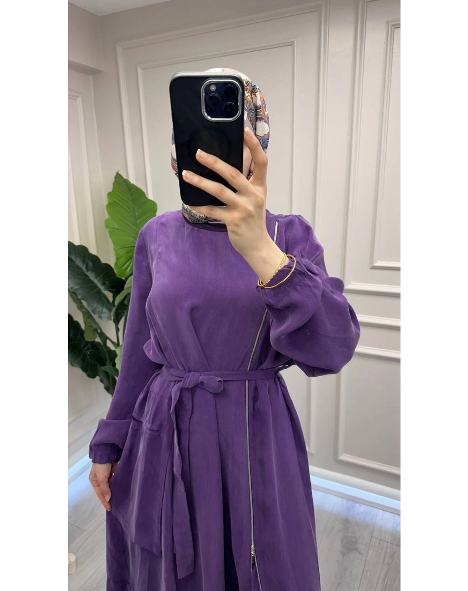 Misswhence 39809 Mor Fermuar Detaylı Elbise