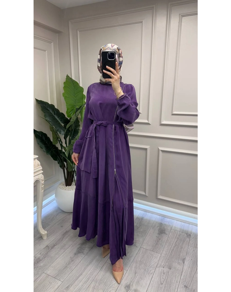 Misswhence 39809 Mor Fermuar Detaylı Elbise