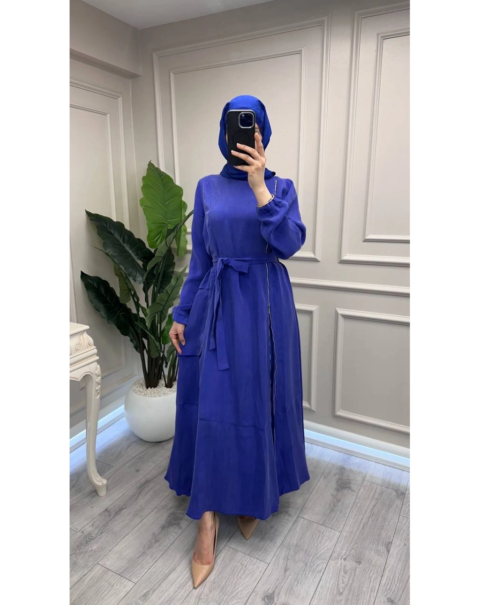 Misswhence 39809 Saks Fermuar Detaylı Elbise