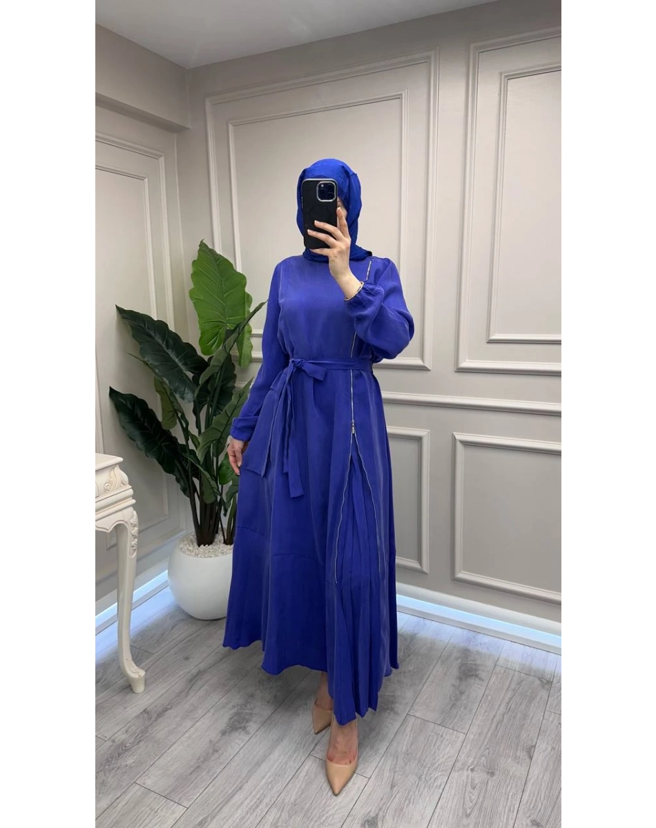 Misswhence 39809 Saks Fermuar Detaylı Elbise