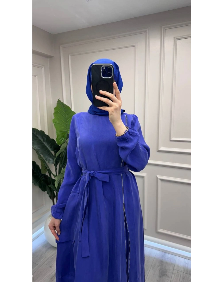 Misswhence 39809 Saks Fermuar Detaylı Elbise