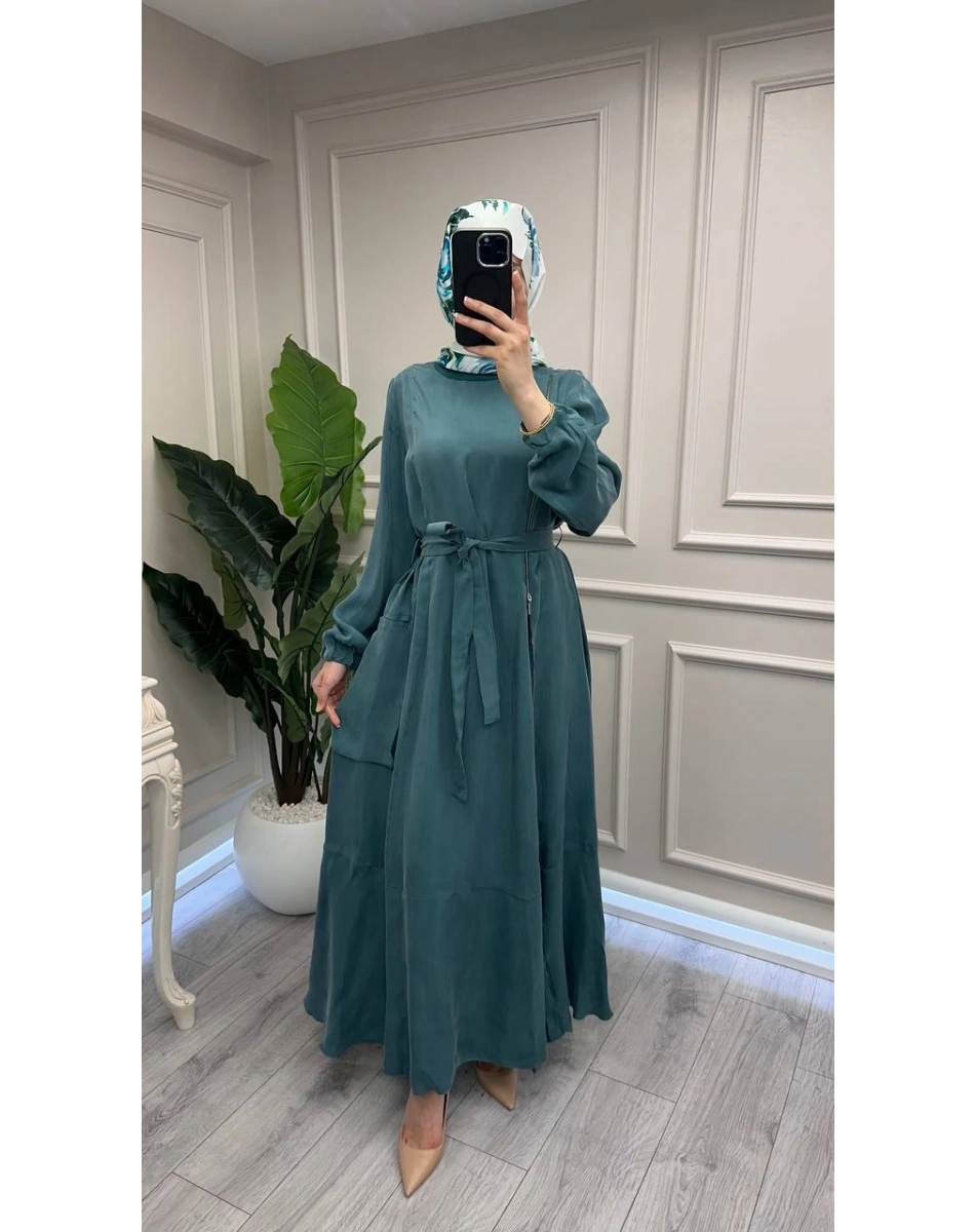 Misswhence 39809 Mint Fermuar Detaylı Elbise