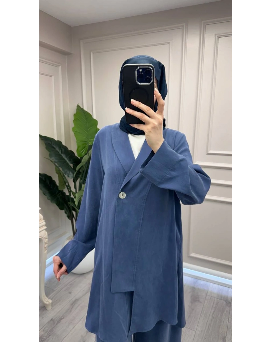 Trenç 3742 İndigo Önü Düğmeli Kap Pantolon Takım