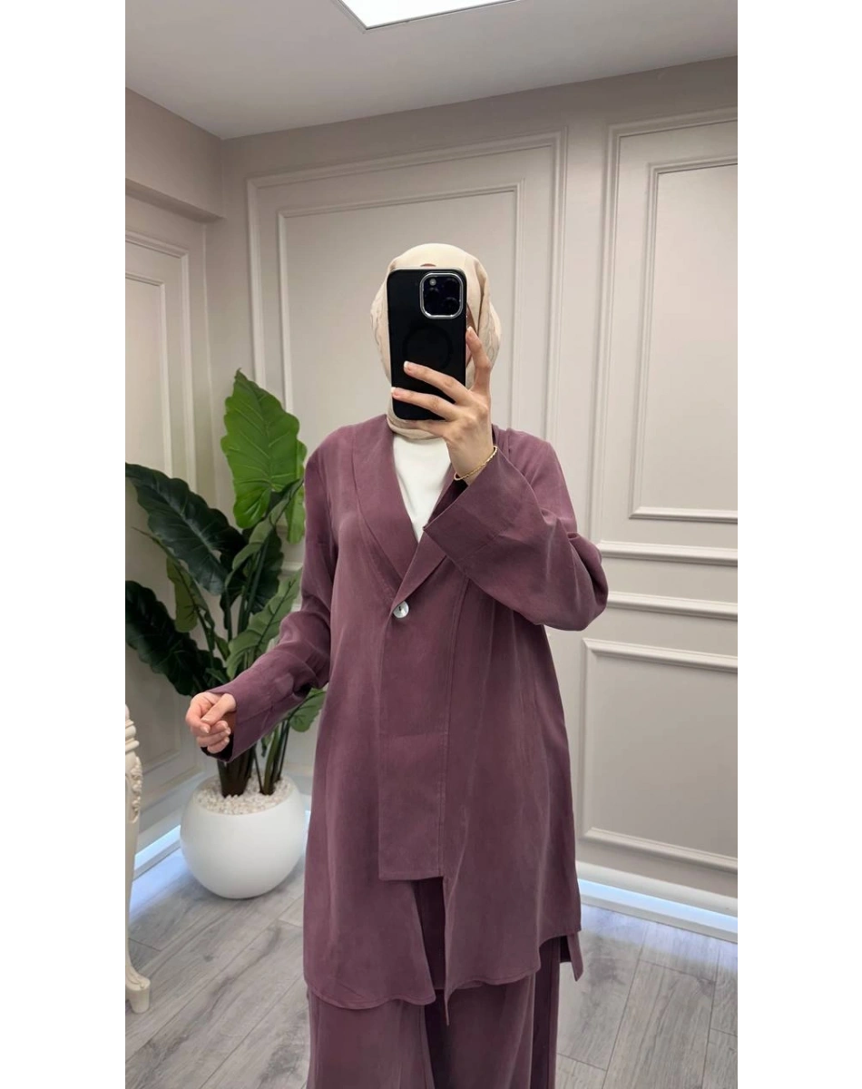 Trenç 3742 Bordo Önü Düğmeli Kap Pantolon Takım