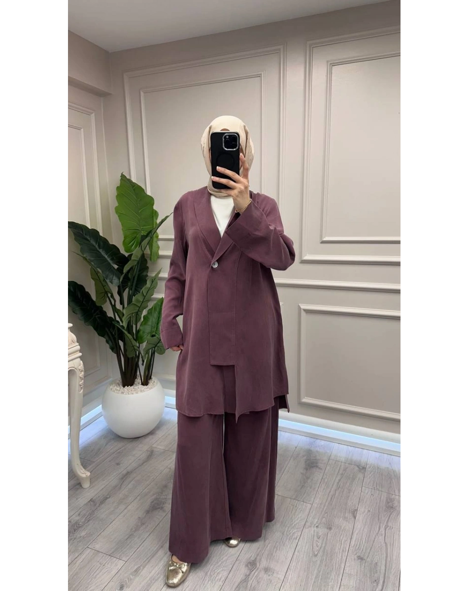 Trenç 3742 Bordo Önü Düğmeli Kap Pantolon Takım