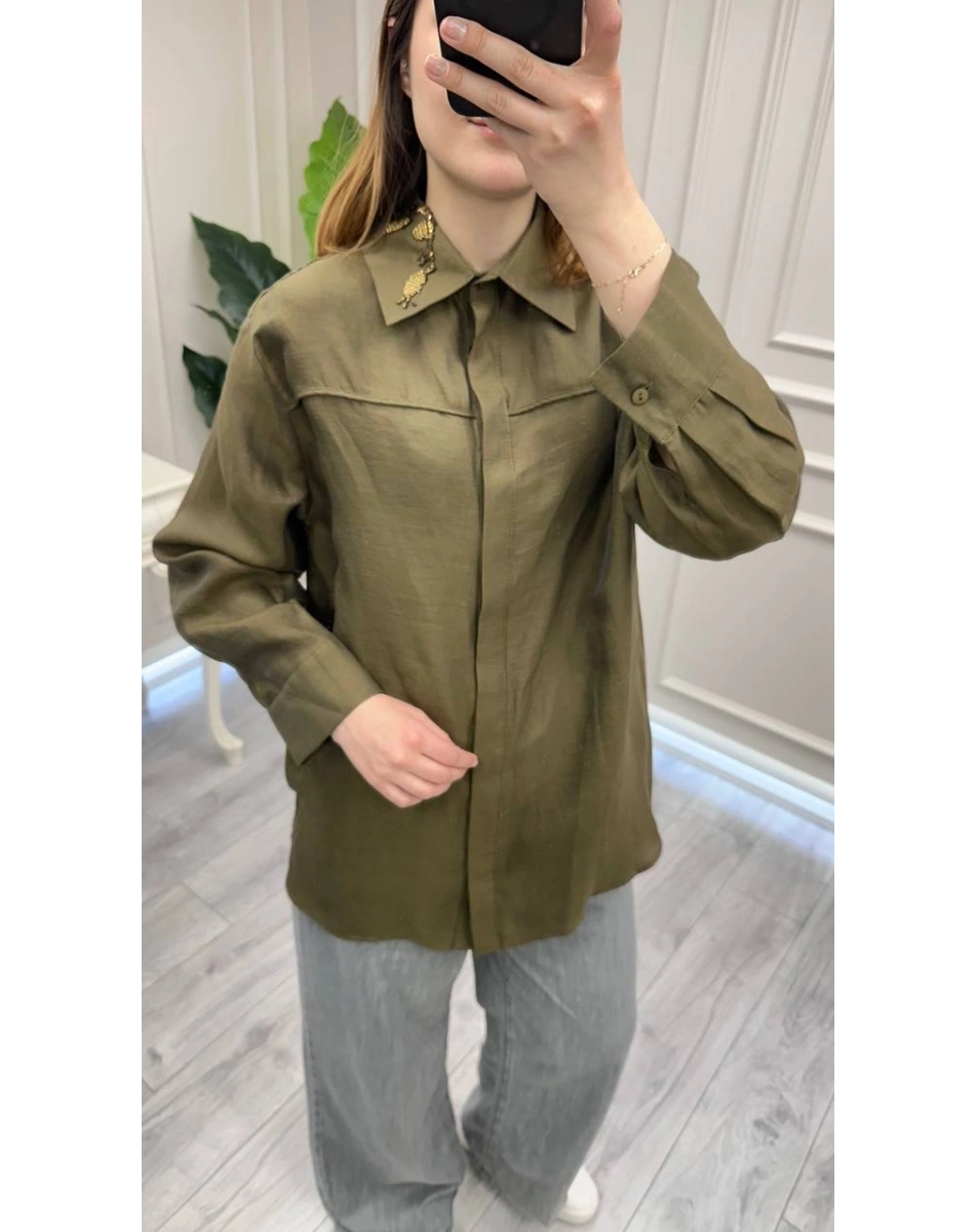 Venöve 26SSGOM0028 Haki Thomas Gömlek