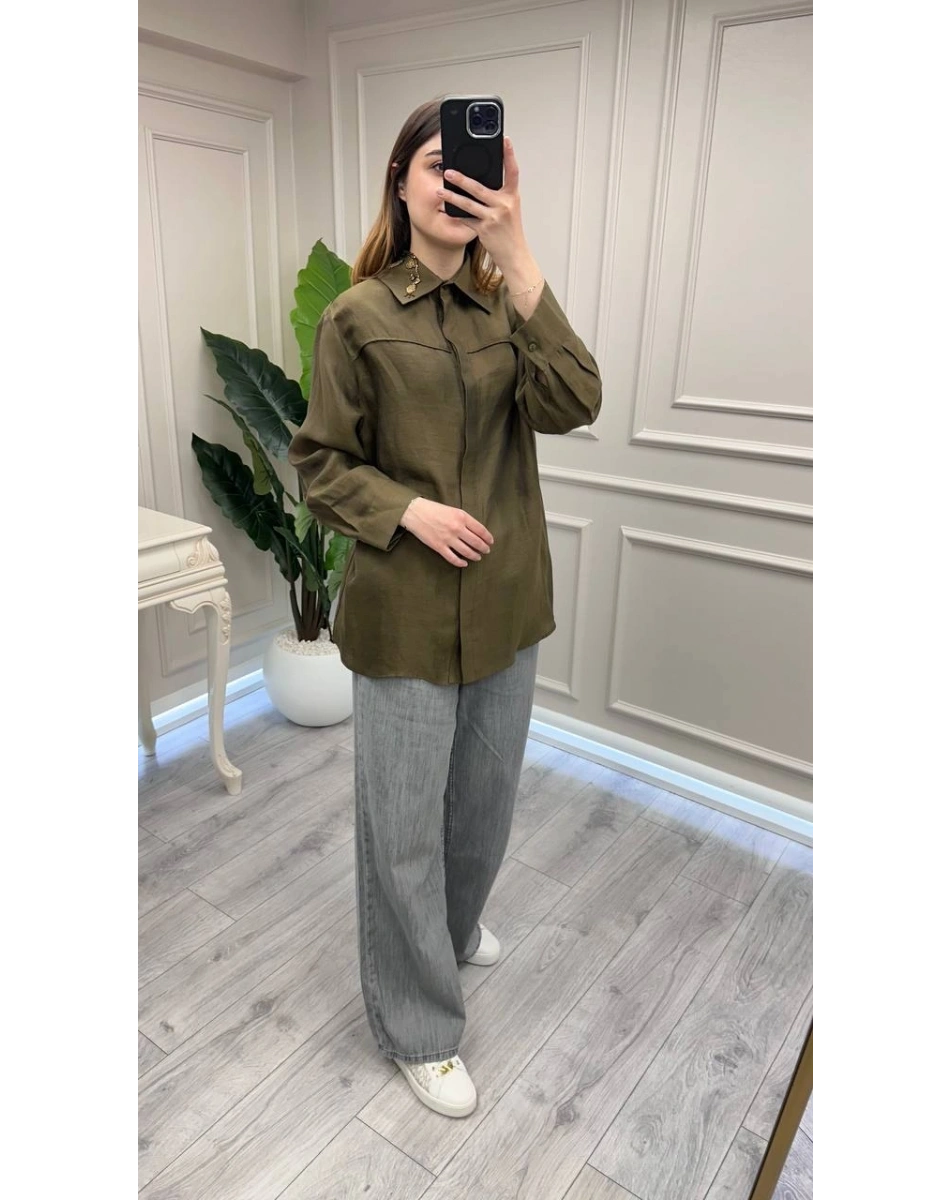 Venöve 26SSGOM0028 Haki Thomas Gömlek