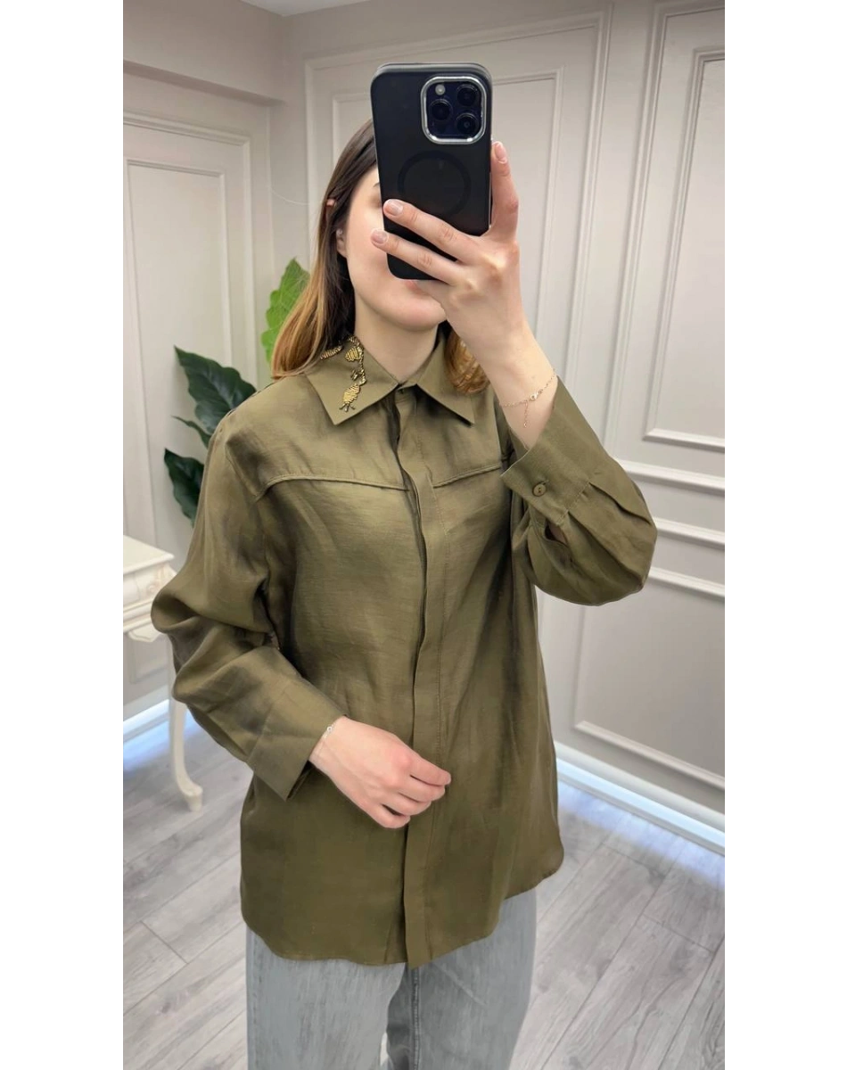 Venöve 26SSGOM0028 Haki Thomas Gömlek