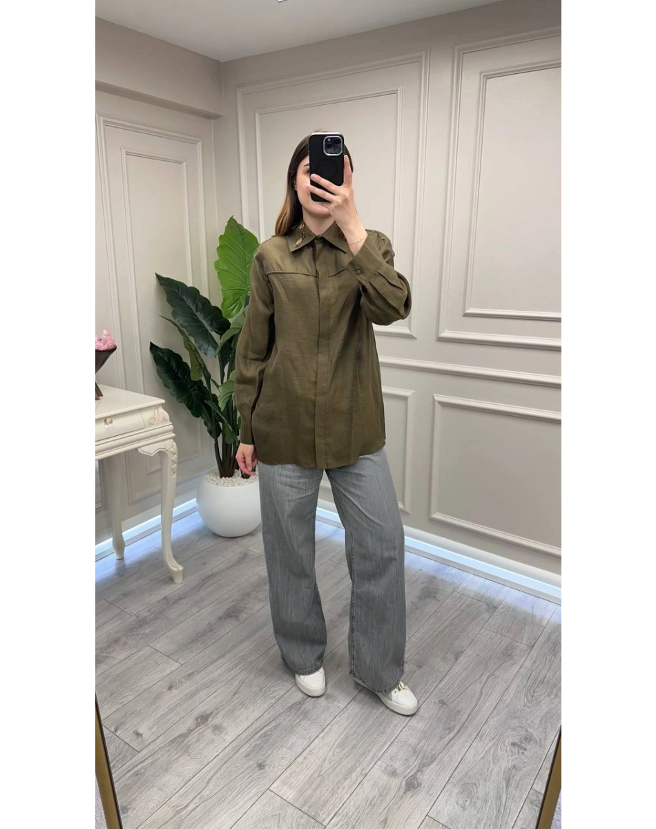 Venöve 26SSGOM0028 Haki Thomas Gömlek