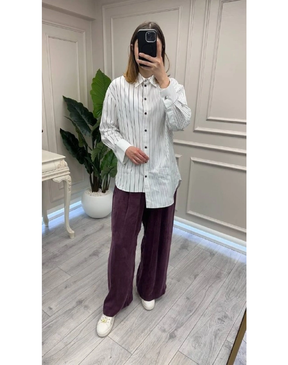 Venöve 26SSGOM0001 Çizgili Elsi Gömlek