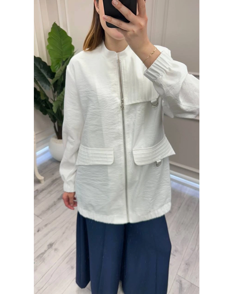 Nuss Triko 26Y6041 Beyaz Nervür Detaylı Kap