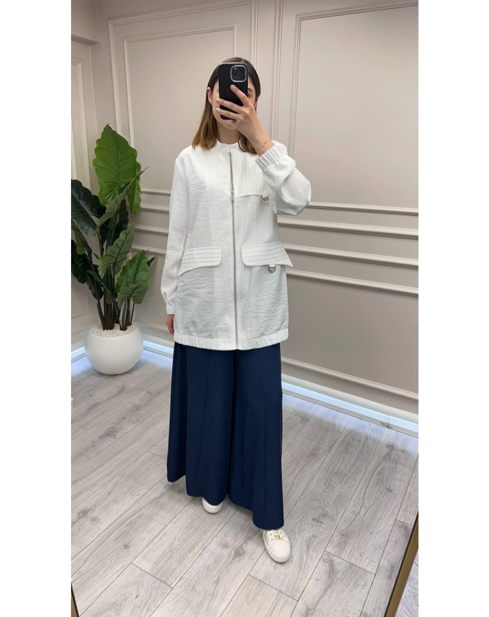 Nuss Triko 26Y6041 Beyaz Nervür Detaylı Kap