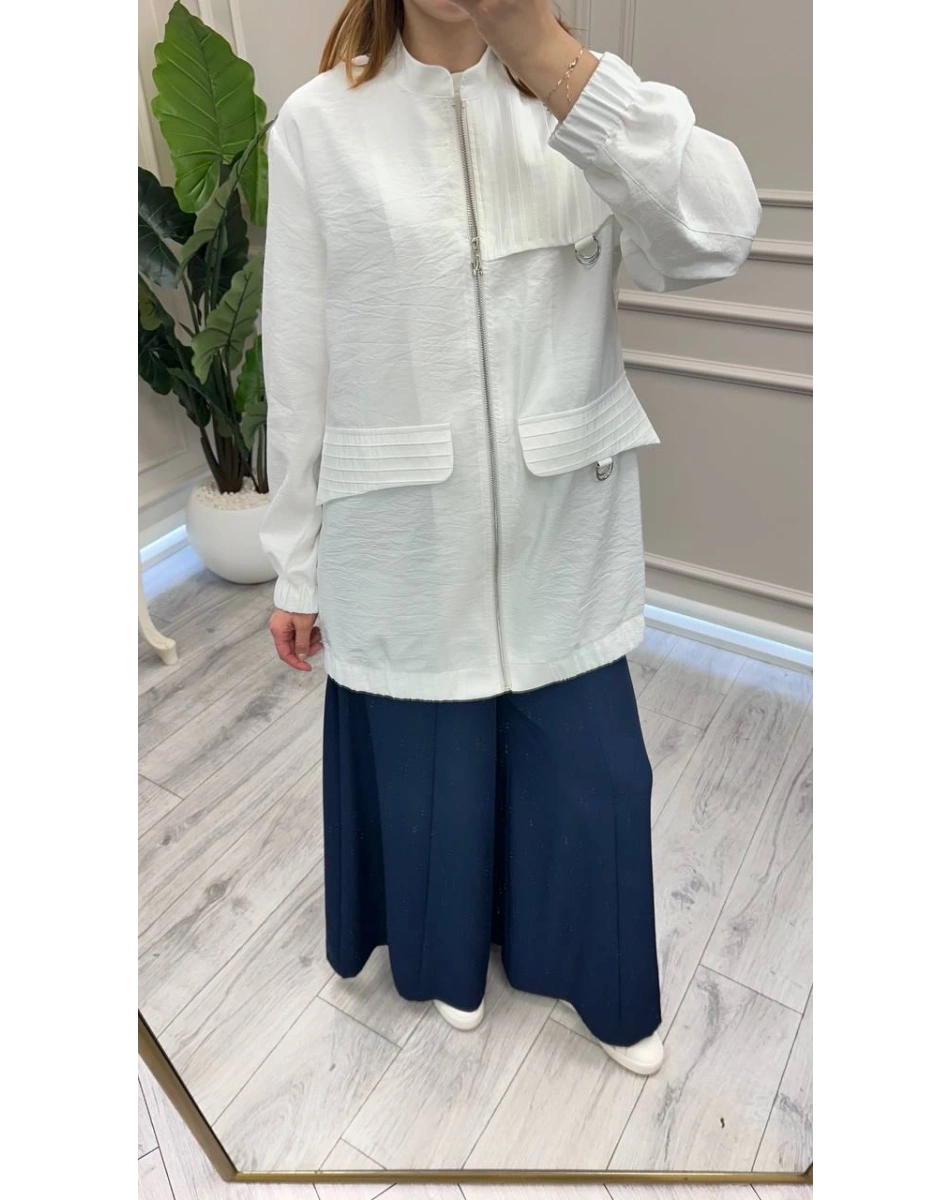 Nuss Triko 26Y6041 Beyaz Nervür Detaylı Kap