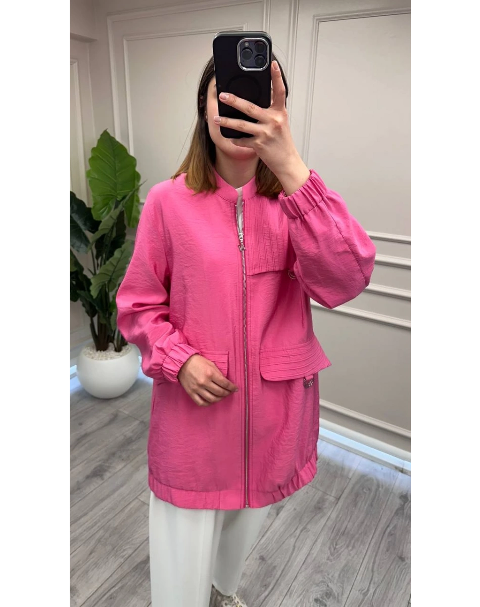 Nuss Triko 26Y6041 Pembe Nervür Detaylı Kap