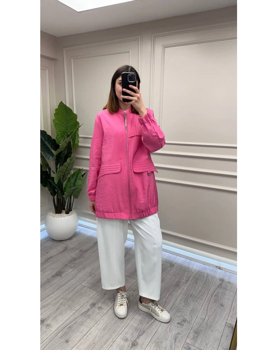 Nuss Triko 26Y6041 Pembe Nervür Detaylı Kap