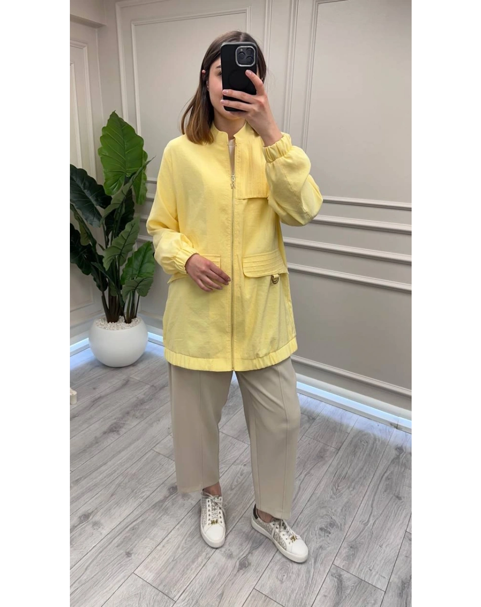 Nuss Triko 26Y6041 Sarı Nervür Detaylı Kap