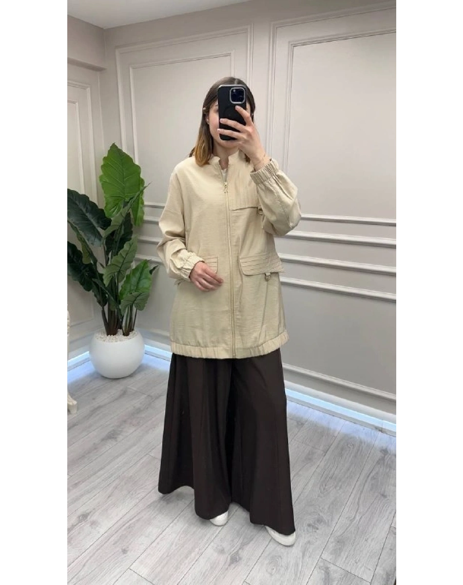 Nuss Triko 26Y6041 Bej Nervür Detaylı Kap