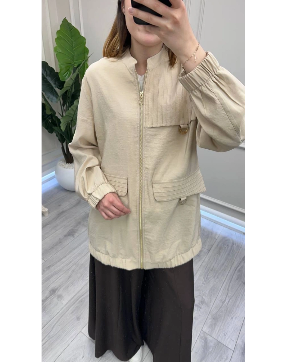 Nuss Triko 26Y6041 Bej Nervür Detaylı Kap