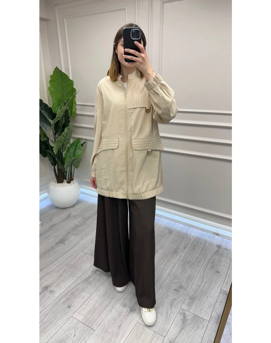 Nuss Triko 26Y6041 Bej Nervür Detaylı Kap