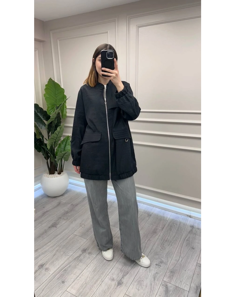 Nuss Triko 26Y6041 Siyah Nervür Detaylı Kap