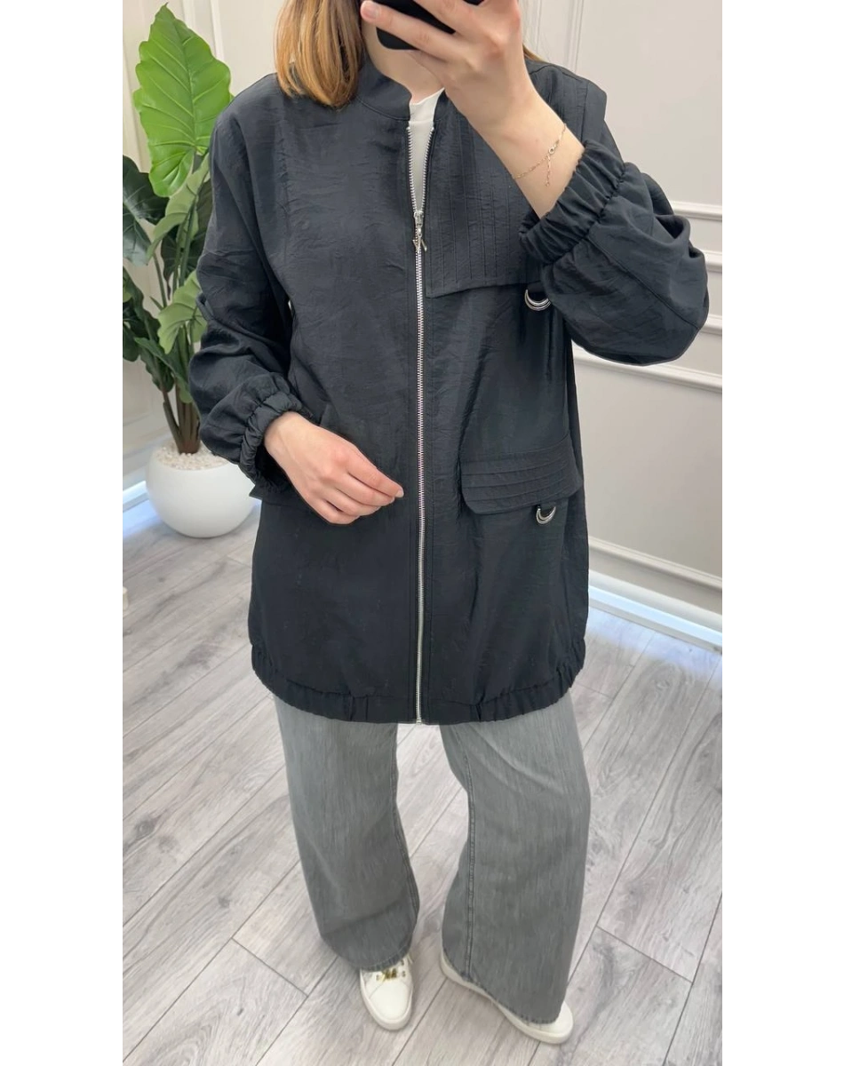 Nuss Triko 26Y6041 Siyah Nervür Detaylı Kap