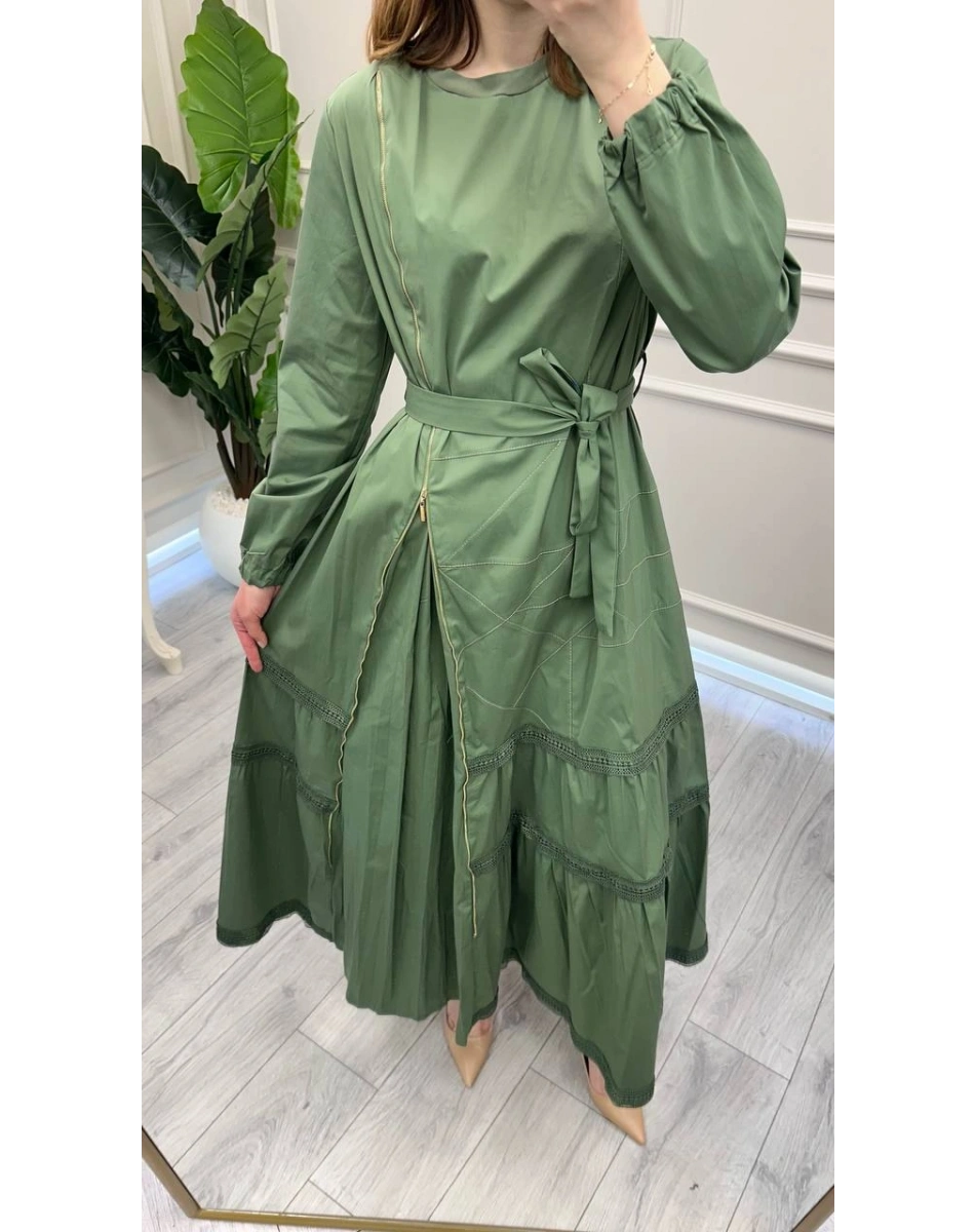 Misswhence 39807 Yeşil Fermuar Ve Güpür Detaylı Elbise