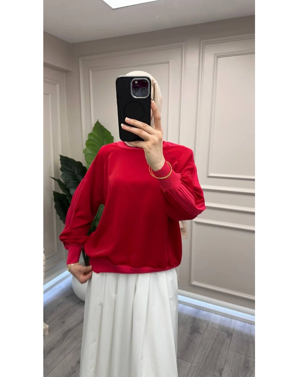 Ghisa 3630T4305 Kırmızı Kol Kısmı Detaylı Tunik