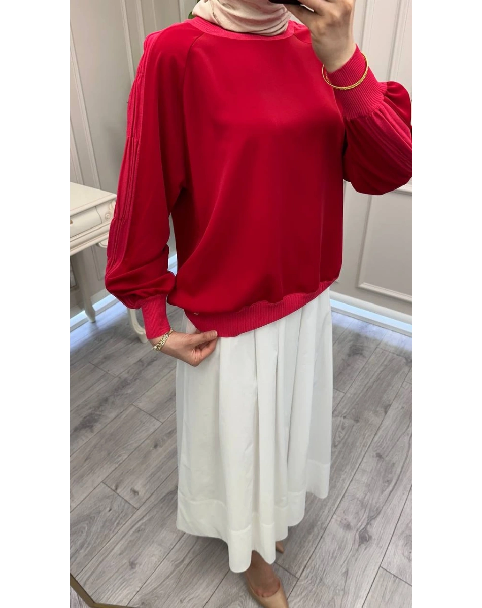 Ghisa 3630T4305 Kırmızı Kol Kısmı Detaylı Tunik