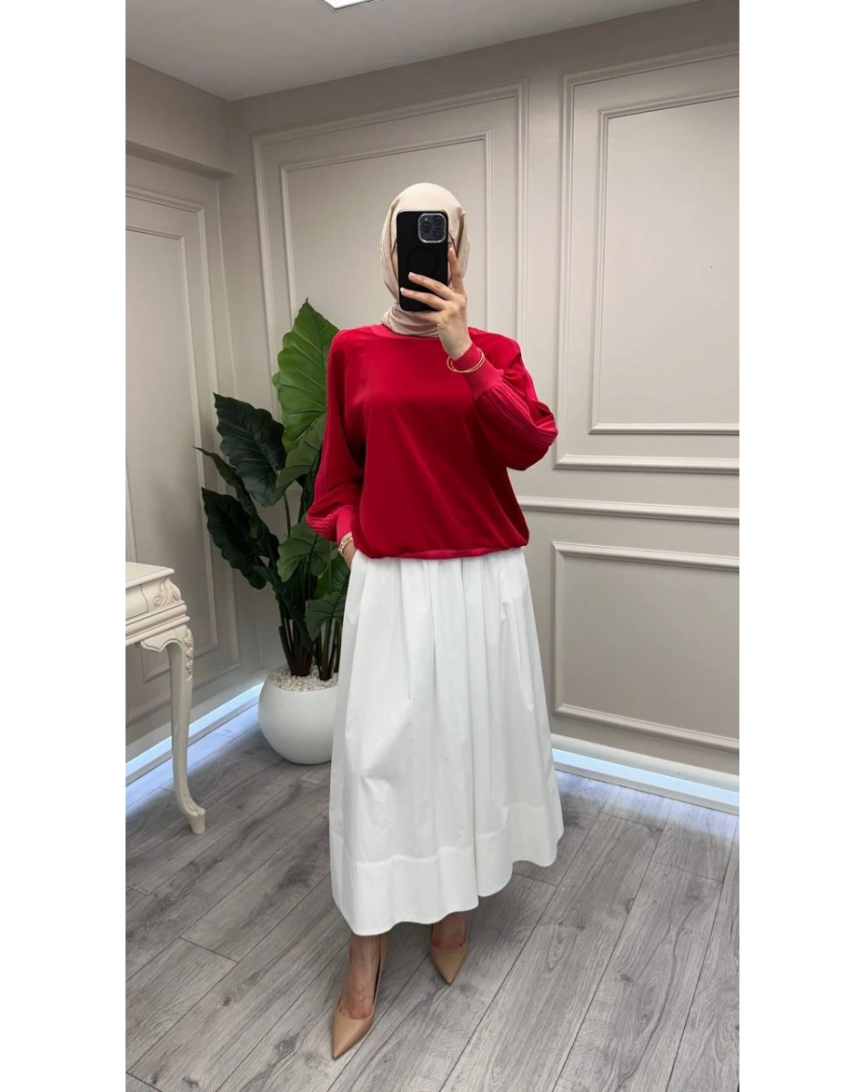 Ghisa 3630T4305 Kırmızı Kol Kısmı Detaylı Tunik