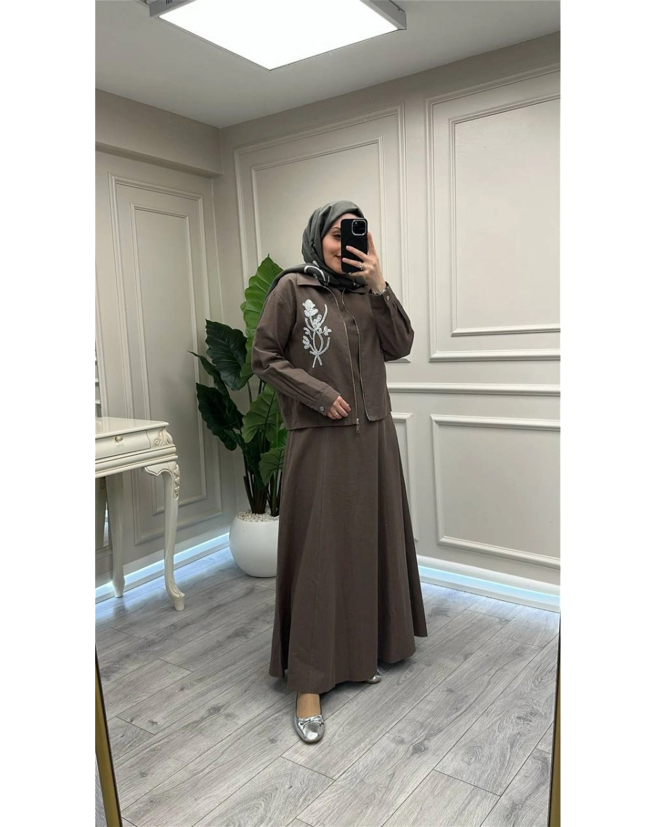 Wennora 1025 Kahve İkili Elbise