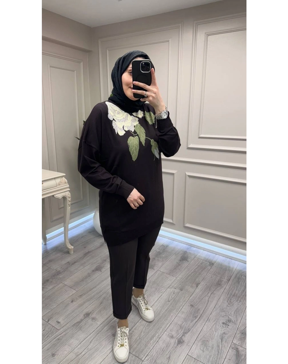 Ghisa 3651T4415 Kahve Yakası Detaylı Tunik